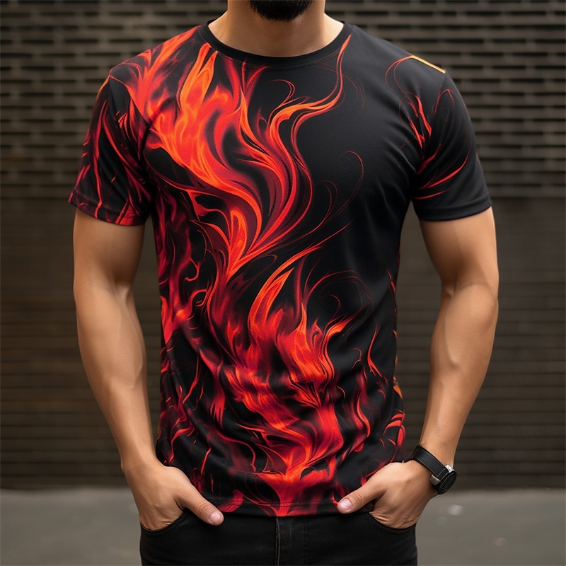 Men's Graphic Hellfire Flames Flame T Shirt Short Sleeve T shirt 3D Print Crew Neck Shirt Daily Designer Casual Sports Outdoor Holiday Going out Red Purple Orange Spring & Summer Clothing Apparel S M2