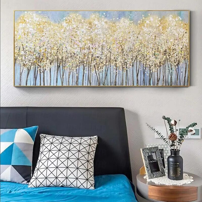 Oil Painting hand painted  Tree forest Painting on Canvas handmade Large Abstract Gold Big Golden blue Landscape Acrylic Oil Painting Modern artwork for Living Room Wall Art Decor4