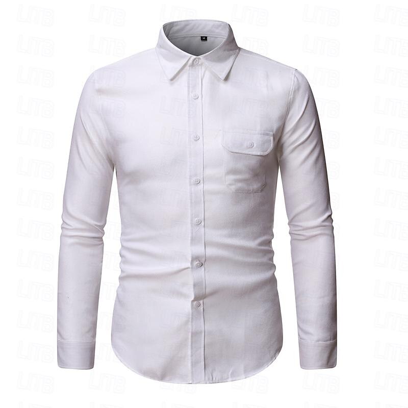 Men's Shirt Dress Shirt Button Up Shirt Plain Wedding Daily Black White Yellow Wine Long Sleeve Turndown Spring &  Fall Clothing Apparel Pocket3