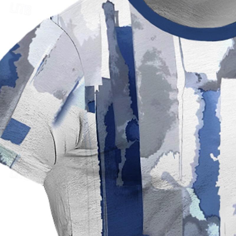 Men's Graphic Color Block T Shirt Short Sleeve T shirt 3D Print Crew Neck Shirt Retro Vintage Casual Street Style Sports Outdoor Holiday Going out Blue Red Purple Spring & Summer Clothing Apparel S M3