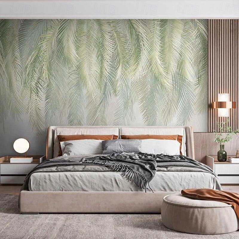 Cool Wallpapers Landscape Flower Wallpaper Wall Mural Green Plants Sticker Peel and Stick Removable PVC/Vinyl Material Self Adhesive/Adhesive Required Wall Decor for Living Room Kitchen Bathroom