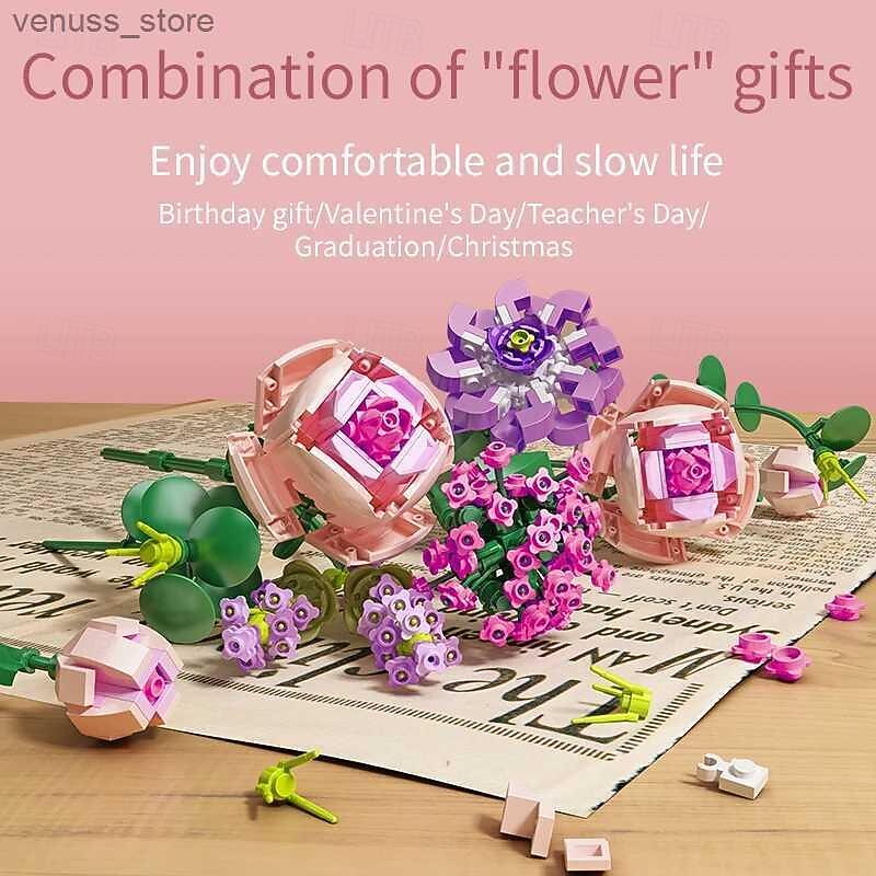 Women's Day Gifts Blocks LED Flowers Rose Building Block Lamp Bouquet Small Particles Compatible With Assembled Flower Holiday Gift Rose Series Toys R231208 Mother's Day Gifts for MoM4