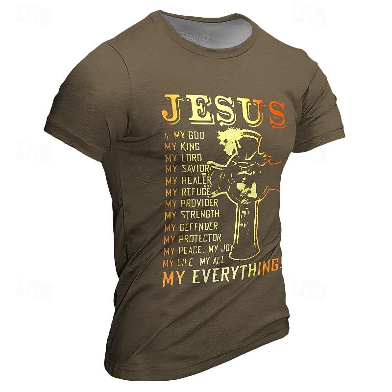 Men's Graphic Letter Jesus T Shirt Short Sleeve T shirt 3D Print Crew Neck Shirt Daily Designer Casual Sports Outdoor Holiday Going out Black Navy Blue Brown Spring & Summer Clothing Apparel S M L XL4