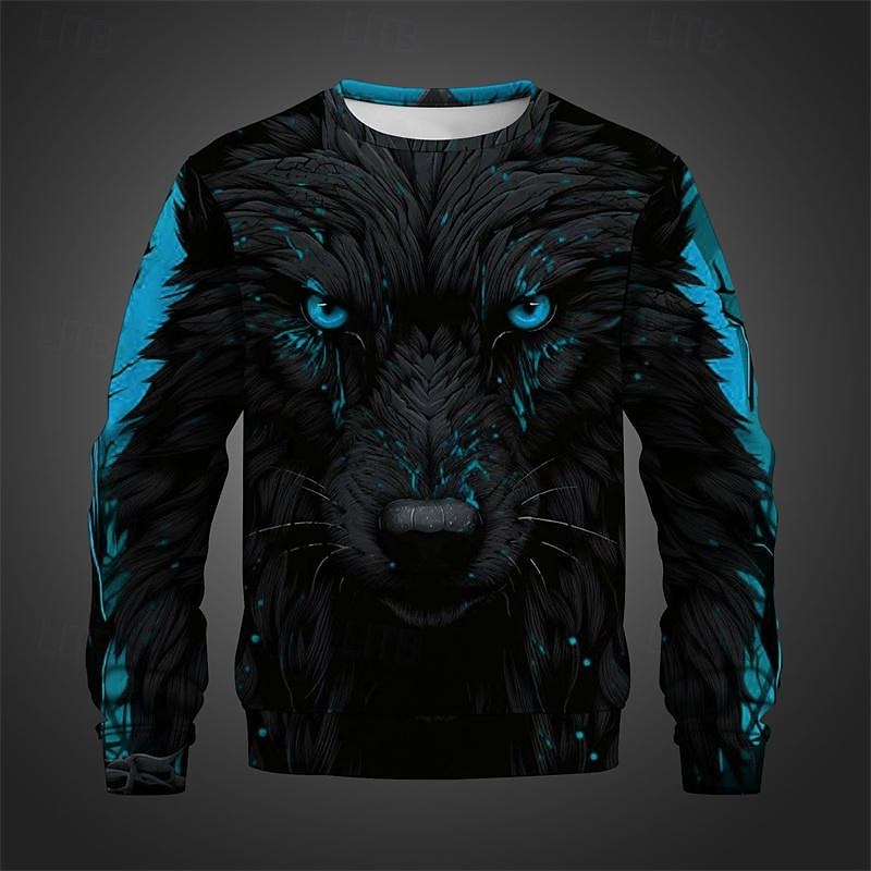 Men's Animal Wolf Sweatshirts Sweatshirt Pullover Long Sleeve Sweatshirt Crew Neck 3D Subculture 3D Print Vacation Holiday Going out 3D Print Spring &  Fall3
