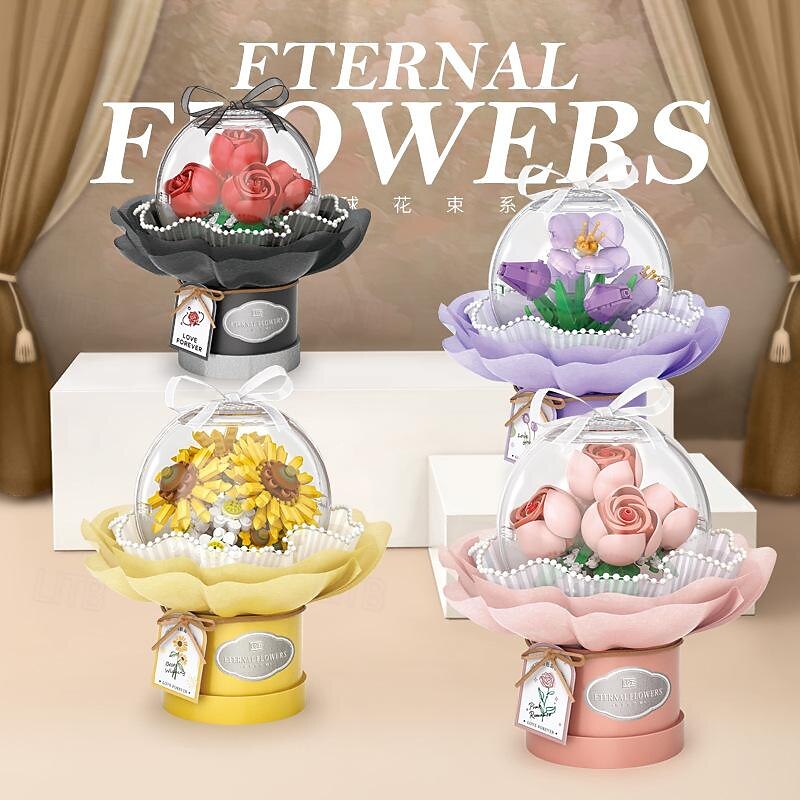 Small Particle Simulation Bouquet Assembled With Building Blocks To Give Girlfriend And Best Friend Creative Hug Bucket Gift For Valentine's Day - Main Image