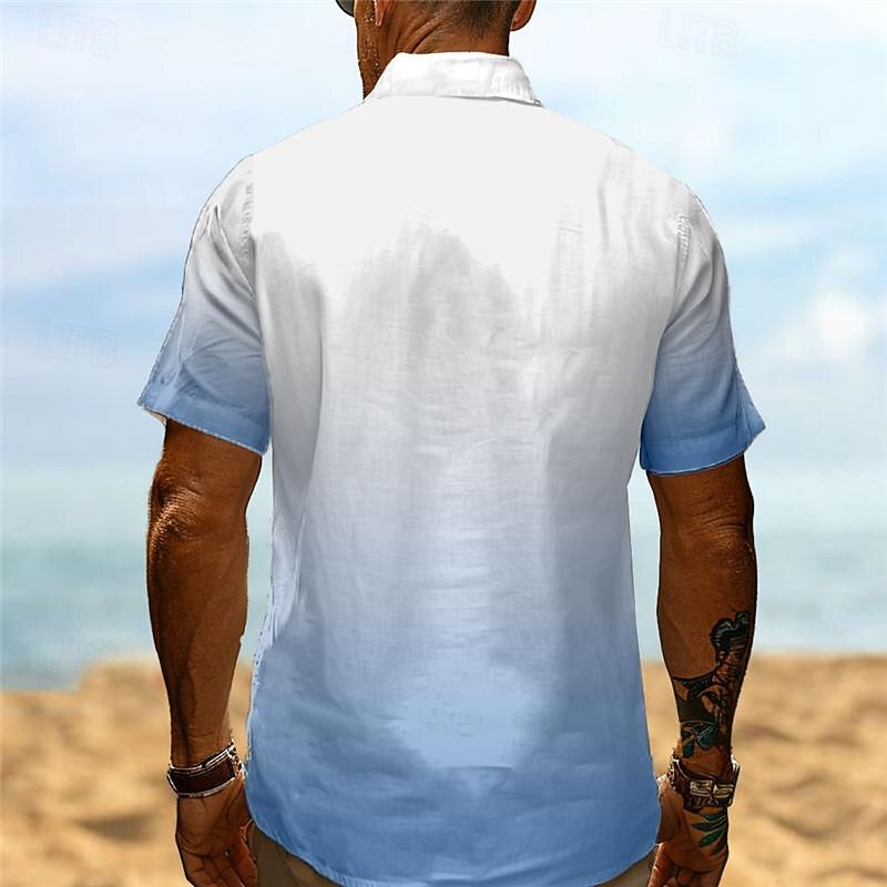 Men's Palm Tree Gradual Tropical Plants Shirt Summer Hawaiian Shirt Aloha Shirt Short Sleeve Shirt Cuban Collar Vacation Hawaiian Resort Style Outdoor Vacation Hawaiian Yellow Blue Sky Blue S M L4