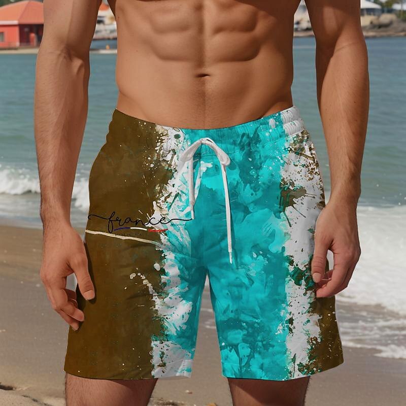 Men's Gradient Colorful National Flag Swim Shorts Board Shorts Swimming Trunks Mid Waist Vacation Hawaiian Holiday Vacation Holiday Beach Drawstring with Mesh lining Elastic Waist Designer Clothing3