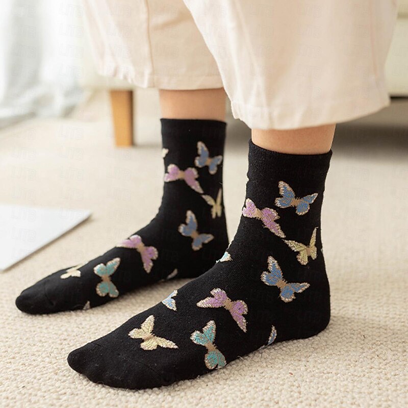 4 Pairs  Women's Crew Socks Daily Animal Patterned Cotton Simple Lolita Cute Sports Socks3