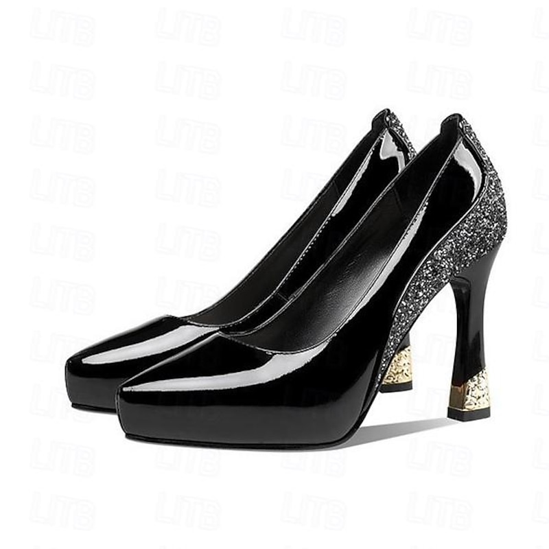 Women's Burgundy Patent Leather Platform Heels with Glitter Accent and Block Heel – Elegant Party or Wedding Shoes4