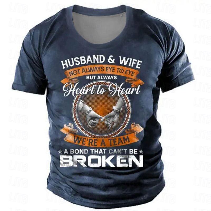 Men's Graphic Husband Wiff Not Allways Eye to Eye but Always We're a Team T Shirt Short Sleeve T shirt 3D Print Crew Neck Shirt Casual Street Style Sports Outdoor Holiday Going out Black Army Green