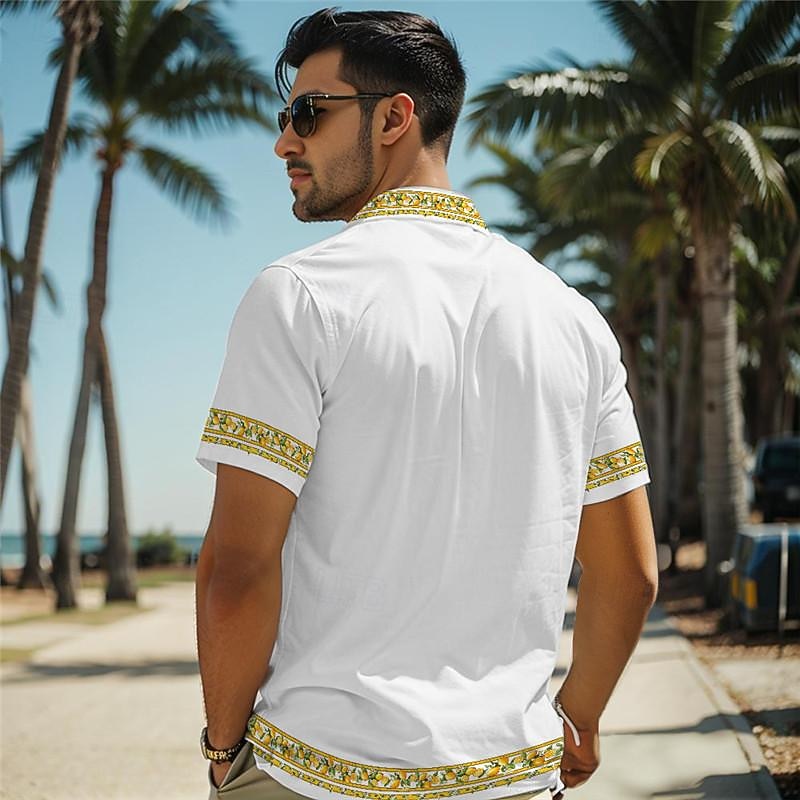 Men's Lemon Shirt Summer Hawaiian Shirt Aloha Shirt Short Sleeve Shirt Turndown Vacation Hawaiian Outdoor Vacation Hawaiian Black White Pink S M L2