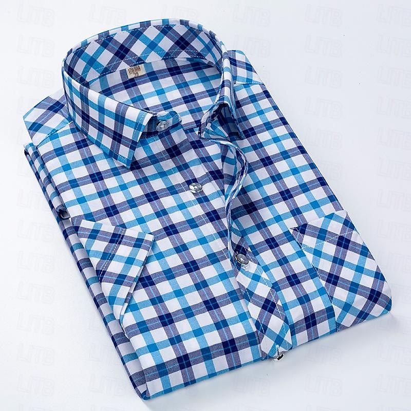 Men's Dress Shirt Plaid Shirt Collared Shirt Button Up Shirt Plaid / Check Wedding Casual White Red Blue Orange Short Sleeve Turndown Summer Spring Clothing Apparel3