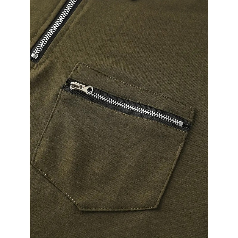 Men's Polo Shirt Golf Shirt Casual Holiday Lapel Quarter Zip Short Sleeve Fashion Basic Plain Quarter Zip Summer Regular Fit Black Blue Green Gray Polo Shirt4