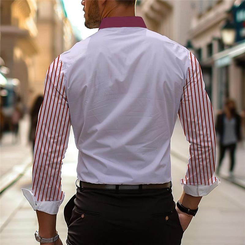 Men's Dress Shirt Printed Shirts Stripe Outdoor Wear to work Black Red Blue Long Sleeve Turndown Spring & Summer Clothing Apparel Print2
