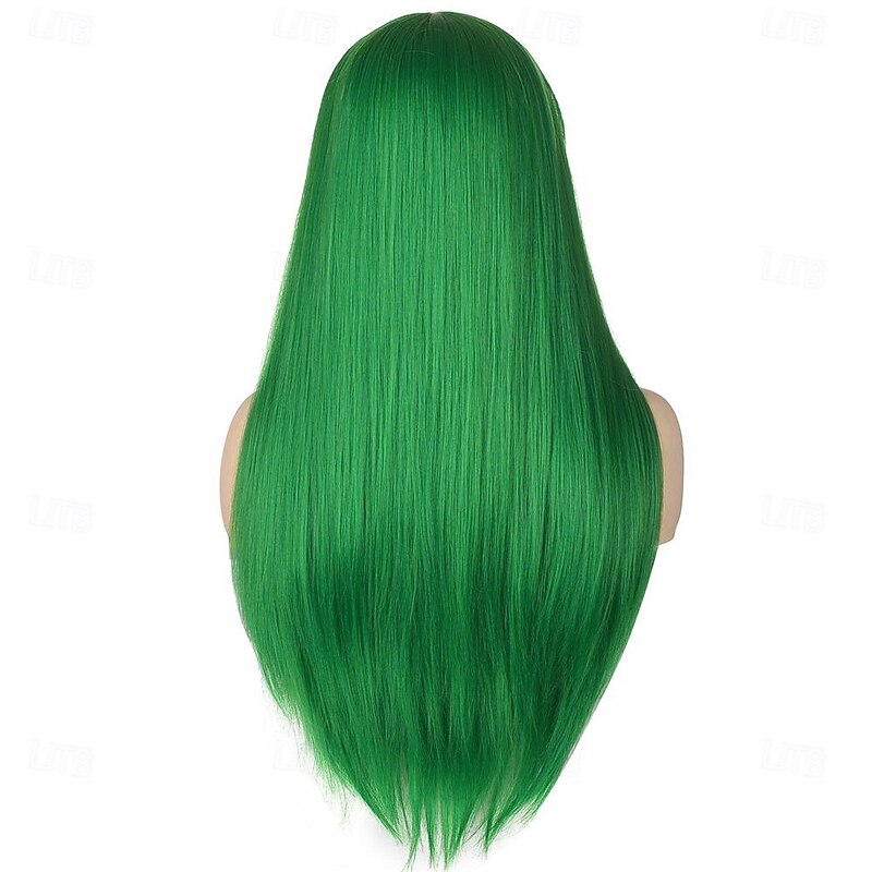 Women's 26 Long Straight Green Synthetic Resistant Hair Wigs with Bangs Natural Looking Wig for Women Halloween Cosplay St.Patrick's Day Wigs4