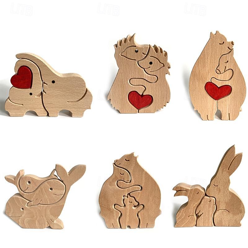 Women's Day Gifts Mother's Day Wooden Decoration Series Animal Rabbit Family Elephant Heart shaped Solid Wood Decoration Mother's Day Gifts for MoM2