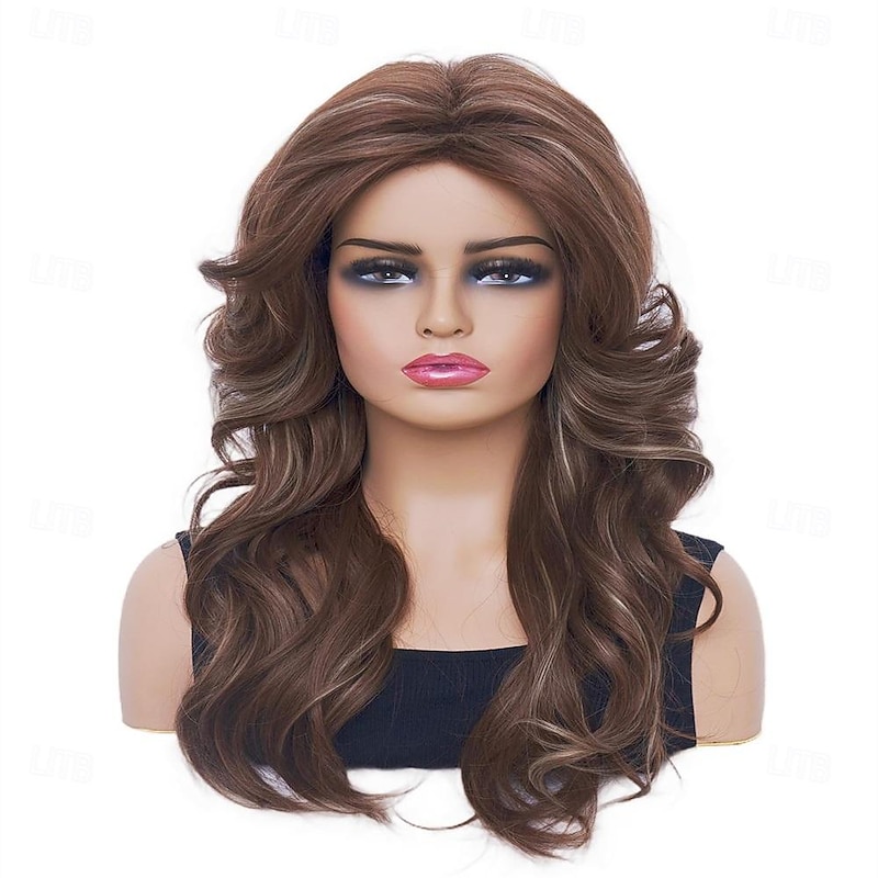 Rugelyss Vintage Wigs Brown Mixed Wig for Women Lady Layered Synthetic Full Wigs for 60s 70s 80s Cosplay Costume Disco Hair Wig Halloween Wigs2