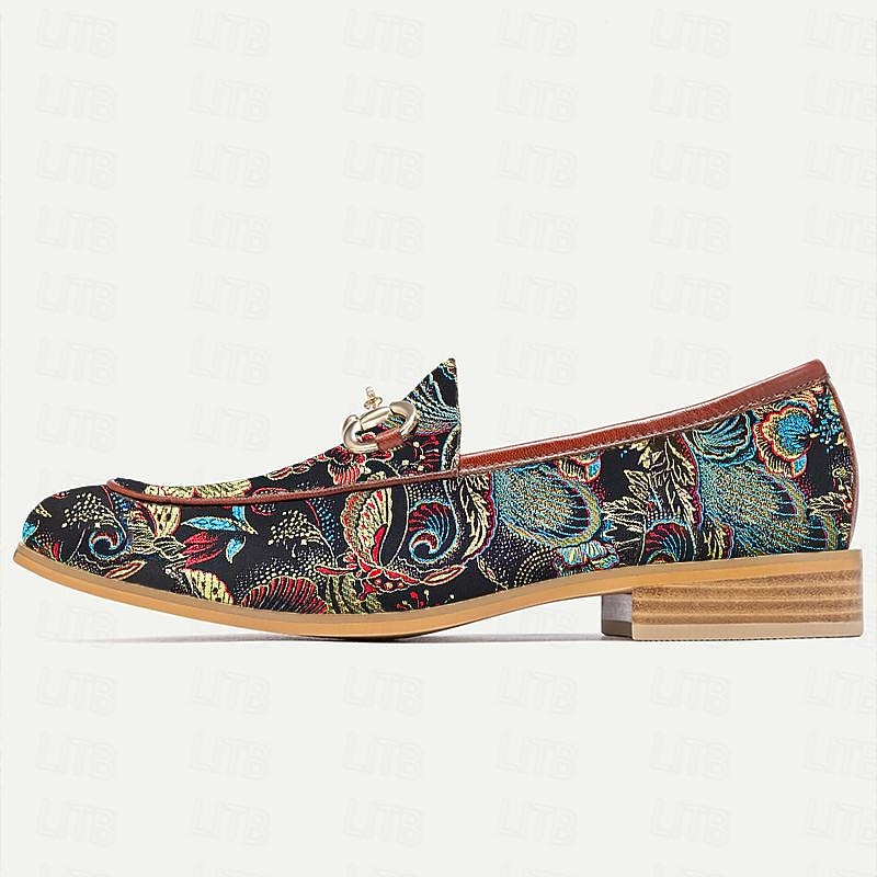 Men's Loafers Floral Embroidered Leather Chain4