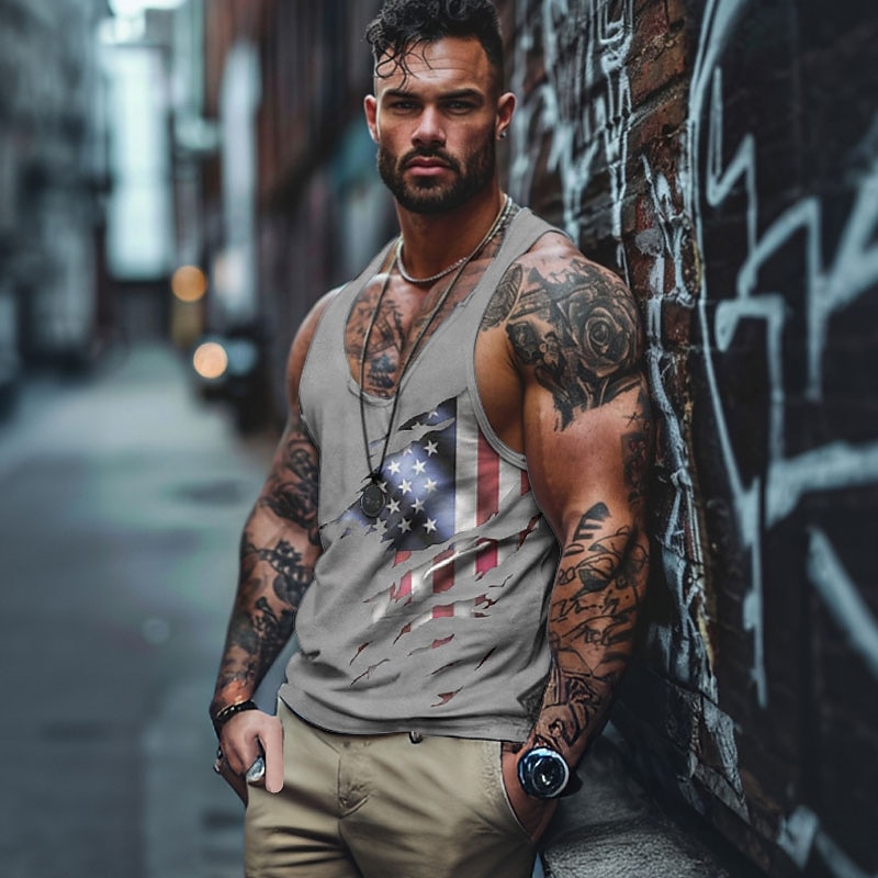 Veterans Day Men's Patriot Patriotic Veteran Graphic American Flag Vest Top Racer Back Tank Top Sleeveless T Shirt for Men Sleeveless T shirt 3D Print V Neck Shirt Sports Daily Simple Sports Outdoor