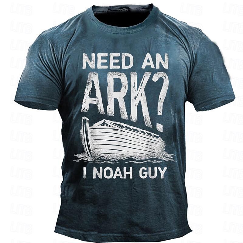 Men's Graphic Need an Ark T Shirt Short Sleeve T shirt 3D Print Crew Neck Shirt Retro Vintage Casual Street Style Sports Outdoor Holiday Going out Blue Army Green Dark Blue Spring & Summer Clothing