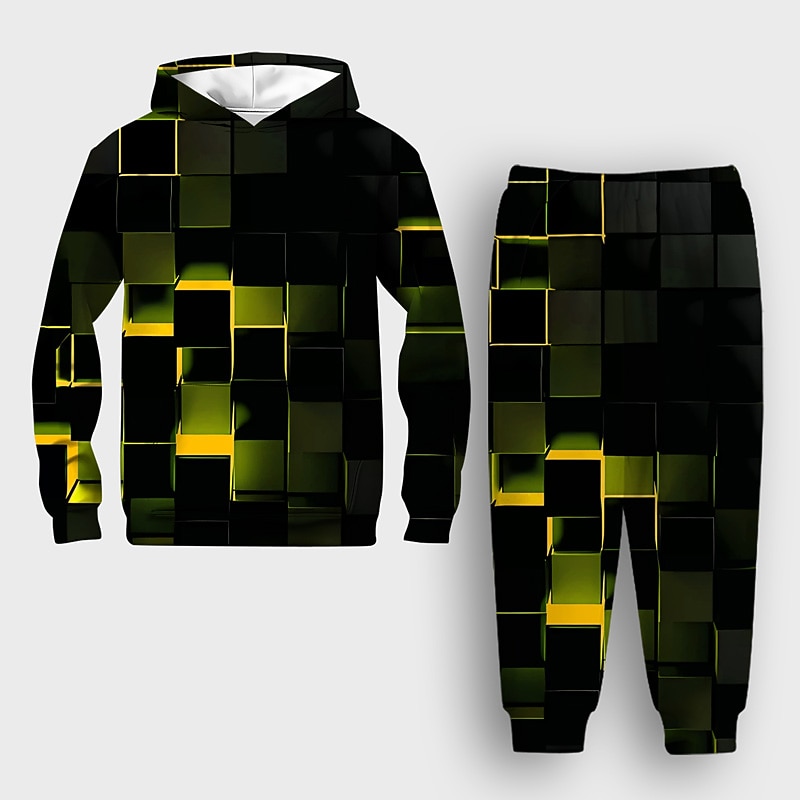 Unisex 3D Geometric Gradient Ramp Hoodie & Sweatpants Set Clothing Set Long Sleeve Summer Spring Fall Sports Comfort Kids 3-12 Years 4-13 Years Outdoor Vacation Loose Fit4