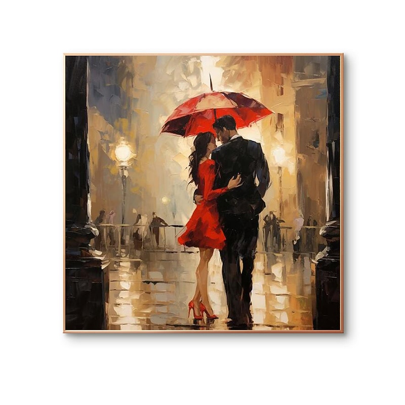 Walking In The Rain Stretched Canvas Handpainted Wall Art Colorful Abstract Pop Art Design Lover Walking With An Umbrella In The Rain Stretched Canvas2