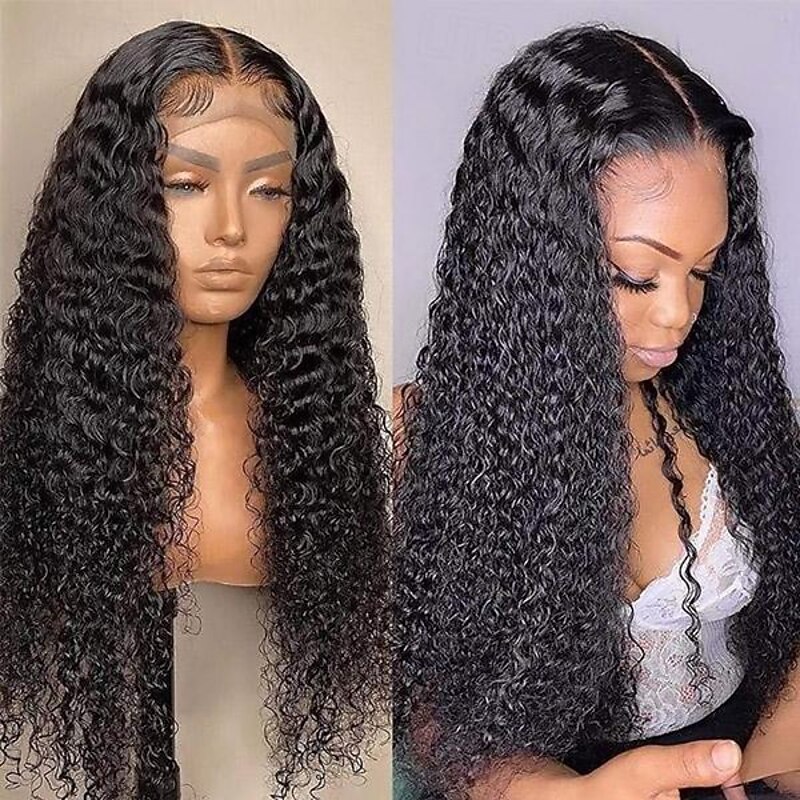 Natural Color Transparent Human Hair Lace Wig  6x6  Curly Wave 180% Density For Black Women4