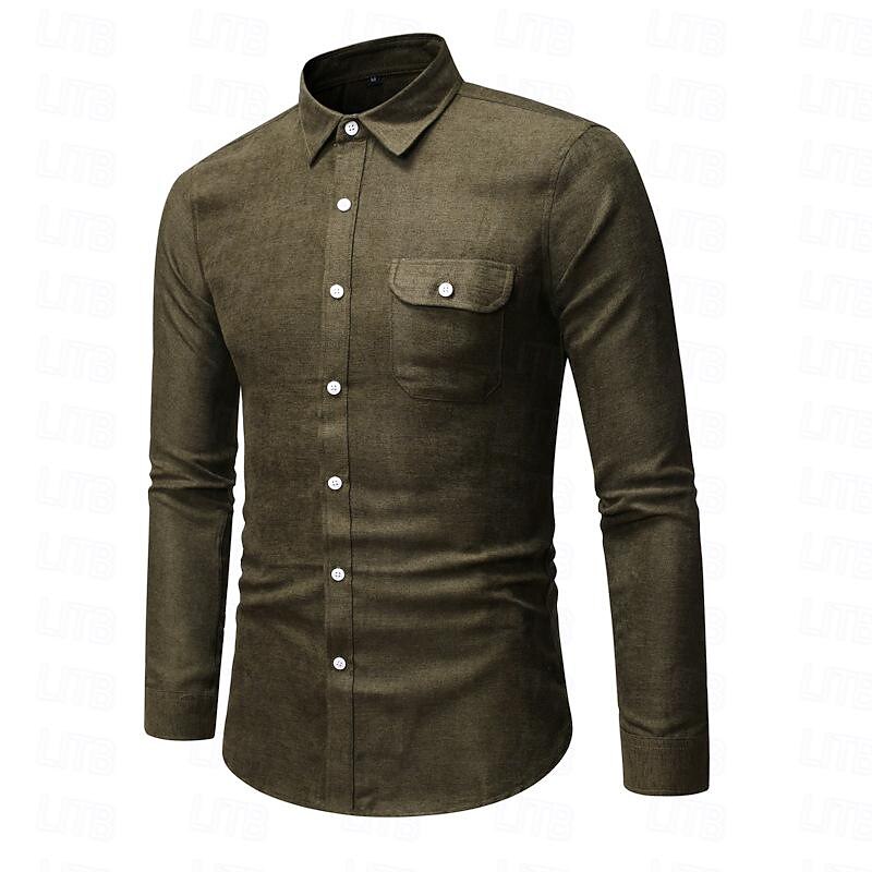 Men's Shirt Dress Shirt Button Up Shirt Plain Wedding Daily Black White Yellow Wine Long Sleeve Turndown Spring &  Fall Clothing Apparel Pocket
