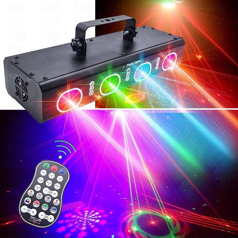 Party Lights Indoor DJ Disco Lights 3D Effect Sound Sensing Laser Lights Flash Stage Lights Projector Home Show Christmas Halloween Party Birthday Decorations Club KTV Bar Karaoke