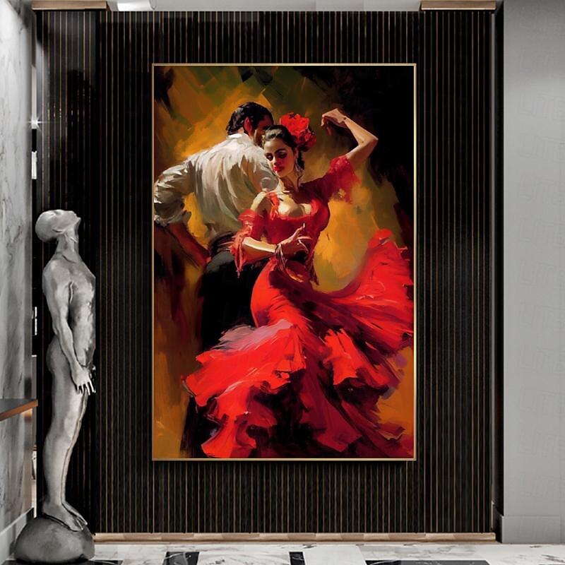 Spain Style Flamenco Arts Couple Canvas Handpainted Dancer Woman Wall Art Dancing Wall Decor Handmade On Canvas Home Office Decoration(No Frame)2