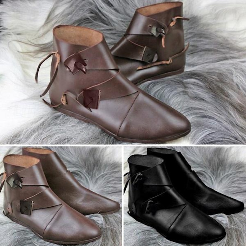 Vintage Medieval Renaissance Shoes Flat Jazz Boots Turn Shoes Pirate Viking Ranger Archery Solid Colored Fancy Dress Men's Women's Unisex Celtic Pirate Fantasy Halloween Carnival Masquerade Casual4