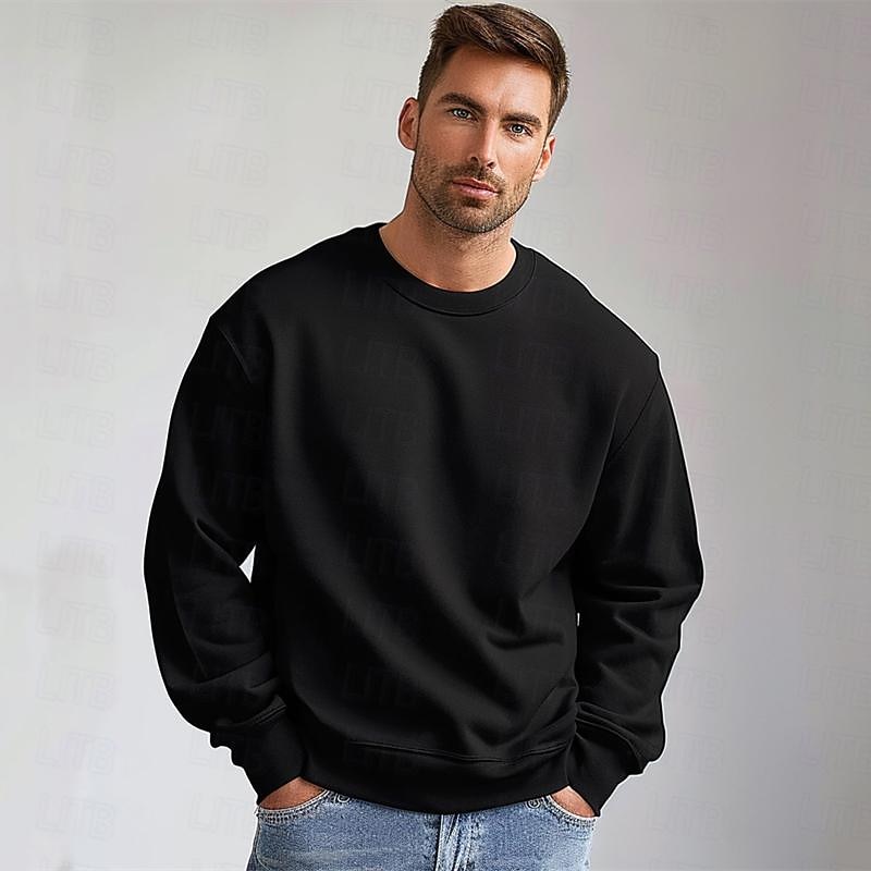 Men's Sweatshirt Pullover Black White Gray Crew Neck Sports Holiday Vacation Streetwear Cotton Fashion Daily Casual Spring &  Fall Clothing Apparel Hoodies Sweatshirts  Long Sleeve2