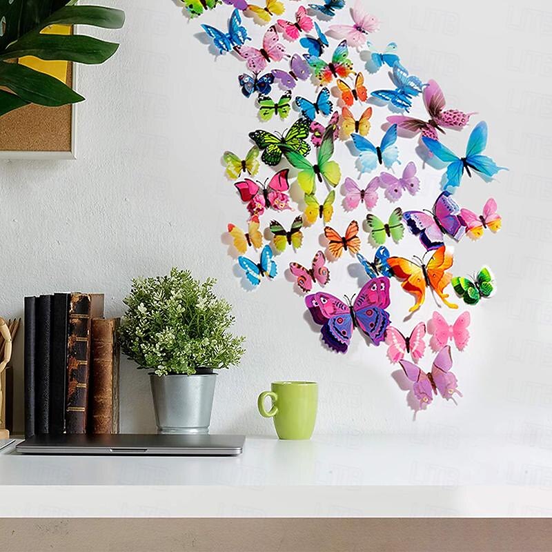 120 PCS 3D Colorful Butterfly Wall Stickers DIY Art Decor Crafts for Party Cosplay Wedding Offices Bedroom Room Glue Sticker Set (Single Wing and Double Wings Multicolor)2