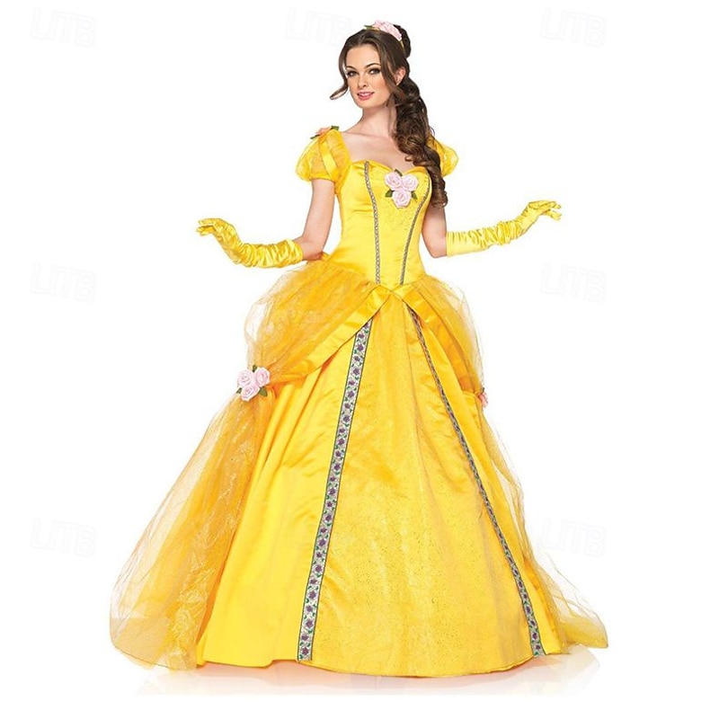 Sleeping Beauty Beauty and the Beast Princess Belle Flower Girl Dress Tulle Dresses Women's Movie Cosplay Cosplay Costume Party Yellow Dress Petticoat Halloween Carnival Polyester With Costume Wigs4