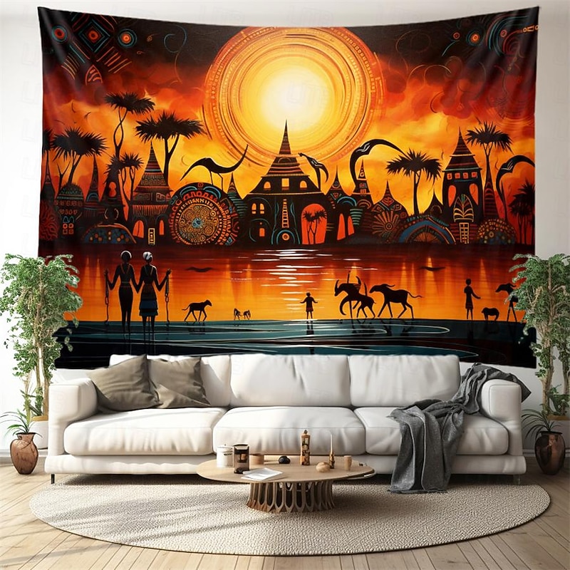 African Folk Art Hanging Tapestry Wall Art Large Tapestry Mural Decor Photograph Backdrop Blanket Curtain Home Bedroom Living Room Decoration 13