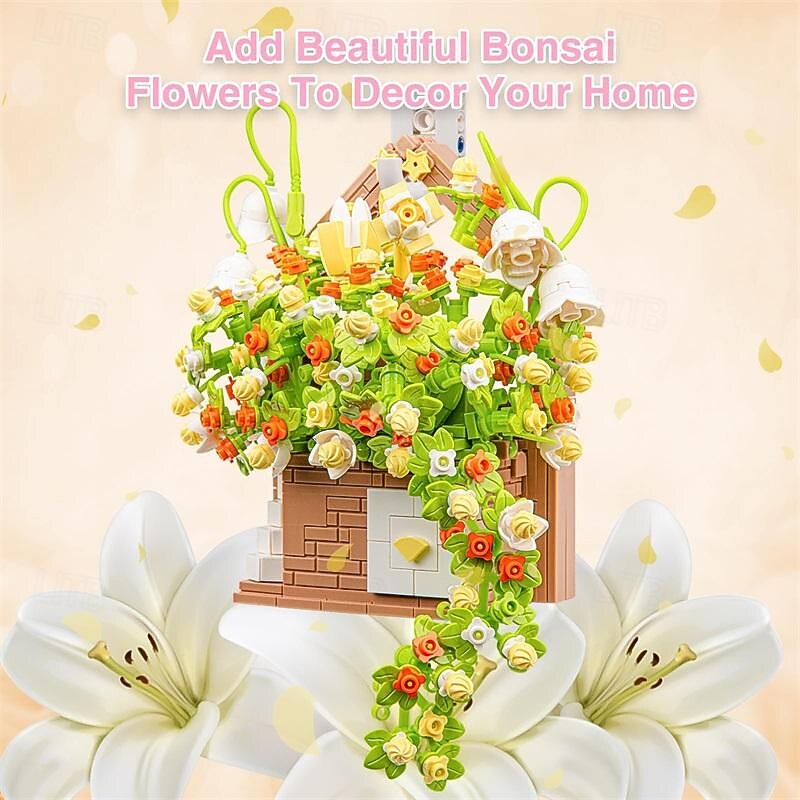 Women's Day Gifts Flower Bouquet Building Set Flowers House Bonsai Plants with LED Light Botanical Collection Wall Decor Creative Building Toy Mother's Day Gifts for MoM3
