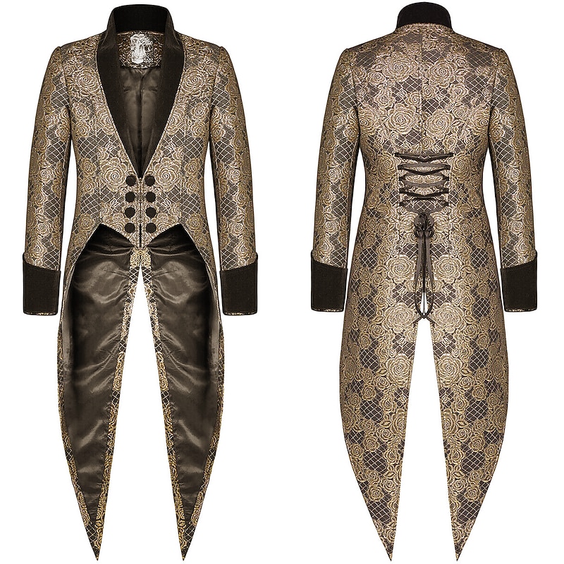 Punk & Gothic Medieval Coat Masquerade Prince Knight Ritter Nobleman Fancy Dress Men's Royal Steampunk Party / Evening Adults' Coat