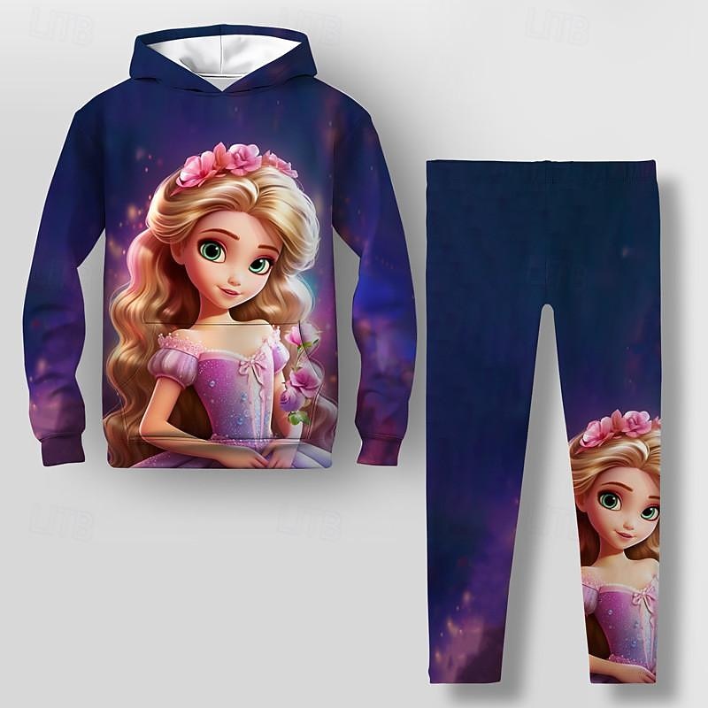 Girls' 3D Cartoon Hoodie & Legging Set Pink Long Sleeve 3D Print Spring Fall Active Fashion Daily Kids 3-12 Years Hooded Outdoor Vacation Date Regular Fit