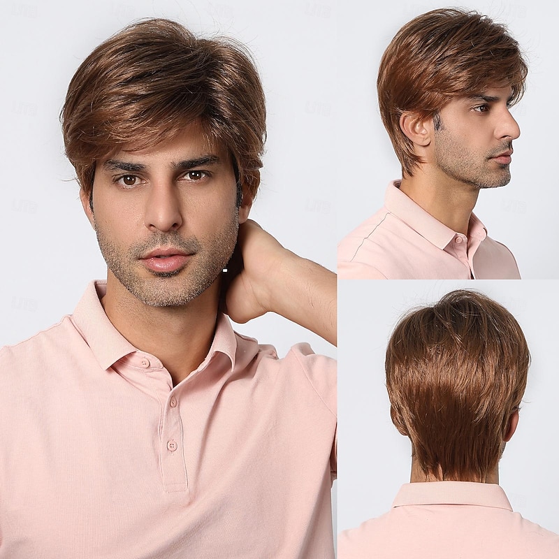 Synthetic Wig Uniforms Career Costumes Princess kinky Straight Middle Part Layered Haircut Machine Made Wig 8 inch Dark Brown Synthetic Hair Men's Cosplay Party Fashion Brown