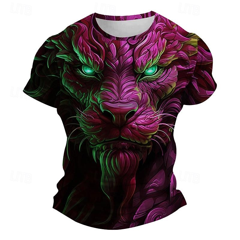 Men's Graphic Animal Lion T Shirt Short Sleeve T shirt 3D Print Crew Neck Shirt Daily Designer Subculture Sports Outdoor Holiday Going out Blue Purple Green Spring & Summer Clothing Apparel S M L XL3