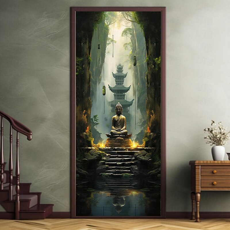 Boho Buddha Door Covers Mural Decor Door Tapestry Door Curtain Decoration Backdrop Door Banner Removable for Front Door Indoor Outdoor Home Room Decoration Farmhouse Decor Supplies4