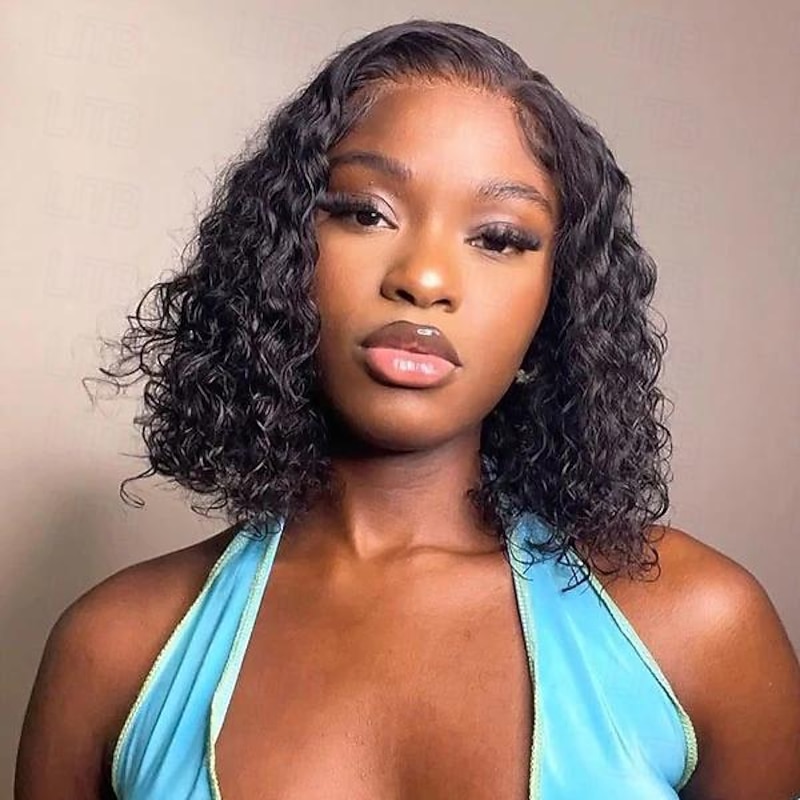 Natural Color 13*4 Short BOBO Lace Wig Deep Wave Real Human Hair Wig 150% Density4