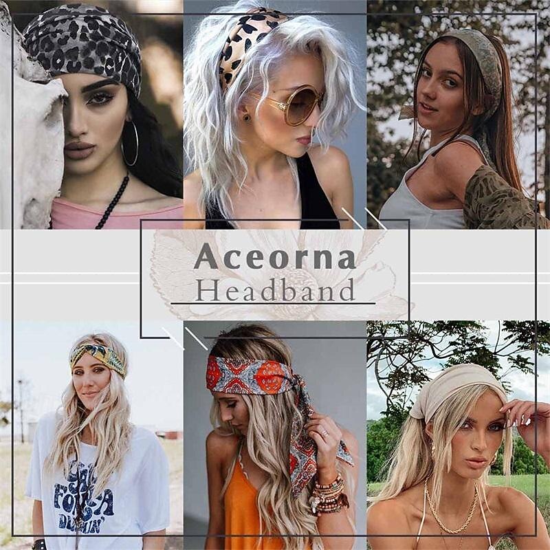 Aceorna Boho Headbands Wide Knotted Hairbands Stretch Printed Head Bands Bohemia Head Wraps for Women and Girls3