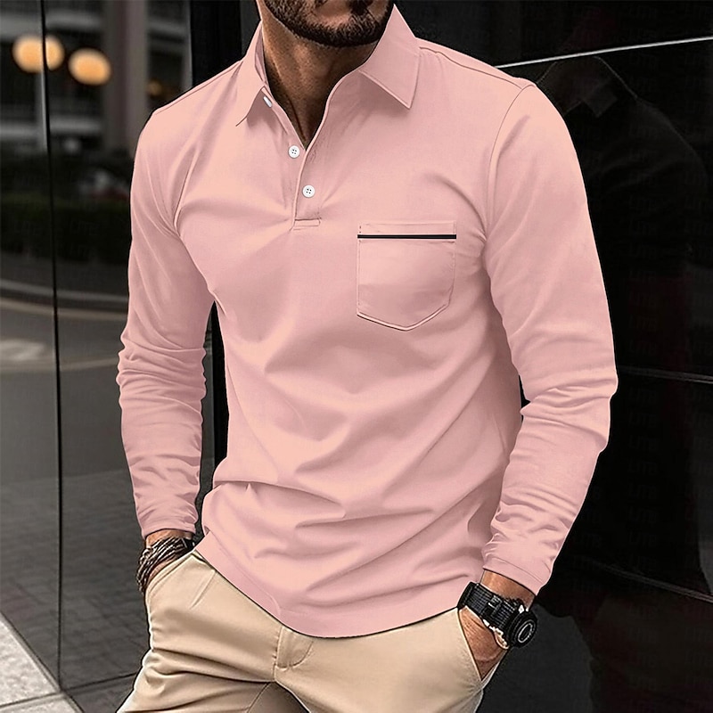 Men's Polo Shirts Golf Shirt Casual Holiday Lapel Classic Long Sleeve Fashion Basic Plain Solid / Plain Color Buttons Summer Regular Fit claret Light Gray Dark-Gray Black White Pink Polo Shirts2