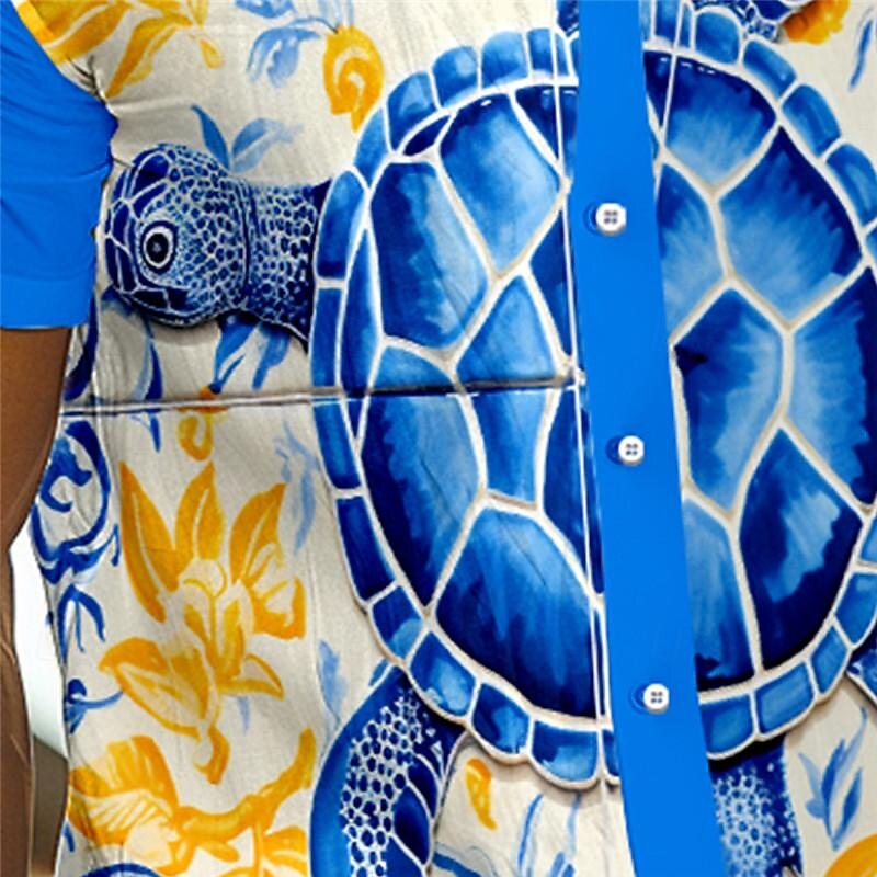 Men's Tropical Turtles Shirt Summer Hawaiian Shirt Aloha Shirt Short Sleeve Shirt Turndown Vacation Hawaiian Outdoor Vacation Hawaiian Blue Sky Blue Purple S M L3