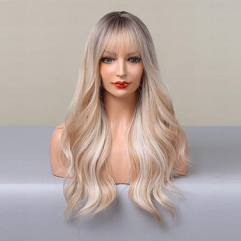 Long Blonde Highlight Wigs Blonde Curly Wavy Wigs for Women Honey Blonde Mixed Platinum Blonde Natural Looking for Daily Cosplay Party Hallowe Halloween Wigs3