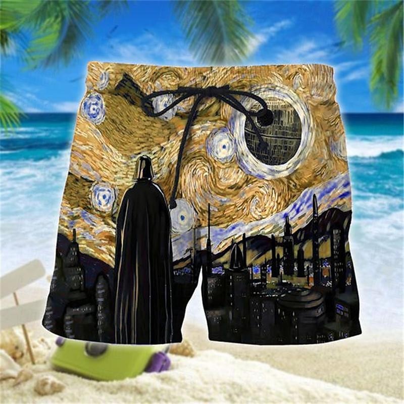 Men's Painting Starry Sky Swim Shorts Board Shorts Swimming Trunks Mid Waist Vacation 3D Print Hawaiian Vacation Holiday Beach Drawstring with Mesh lining Elastic Waist Designer Clothing Apparel2
