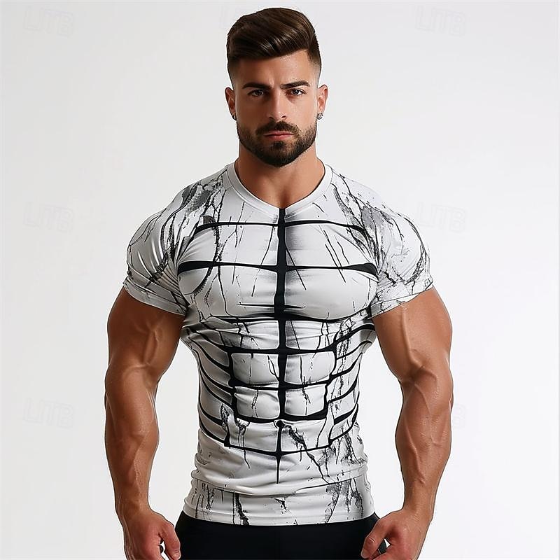 Men's Graphic Muscle T Shirt Short Sleeve T shirt 3D Print Crew Neck Shirt Daily Casual Subculture Sports Outdoor Holiday Going out White Cold White Light Grey Spring & Summer Clothing Apparel S M L