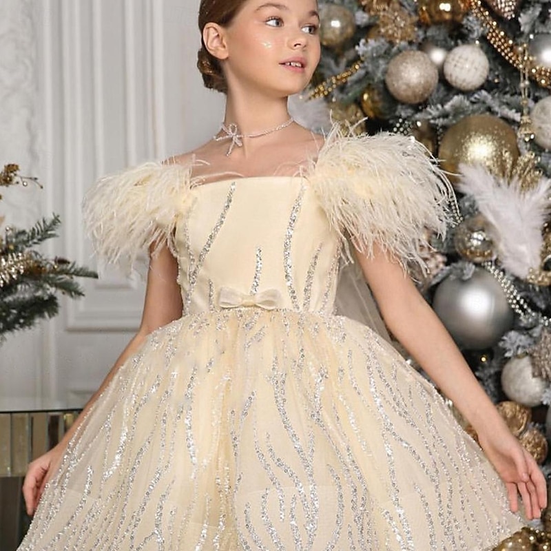 Kids Girls' Party Dress Solid Color Sleeveless Performance Wedding Mesh Princess Sweet Mesh Mid-Calf Sheath Dress Tulle Dress Flower Girl's Dress Summer Spring Fall 2-12 Years Champagne2