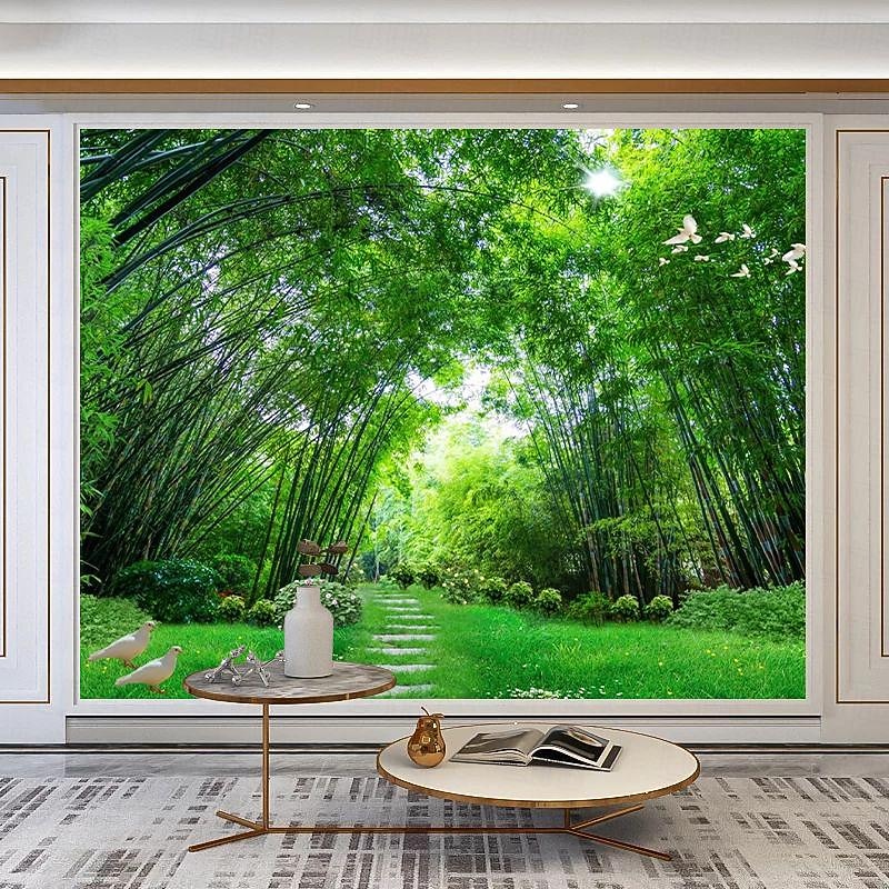 Cool Wallpapers Nature Forest Wallpaper Wall Mural Landscape Green Sticker Peel Stick Removable PVC/Vinyl Material Self Adhesive/Adhesive Required Wall Decor for Living Room Kitchen Bathroom4
